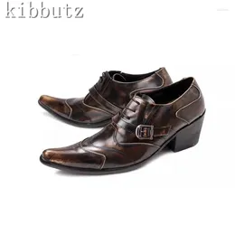 Dress Shoes British Style Pointed Toe Men's Business Male Buckle Genuine Leather Lace-Up Fashion Men Party Heighten Shoe