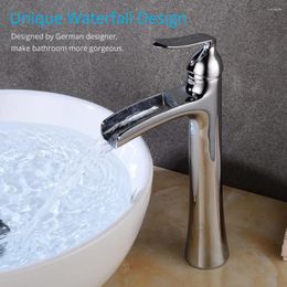 Bathroom Sink Faucets Wovier Matte Gold Waterfall Faucet Basin Mixer Single Handle Cold And Water Tap Tall Body