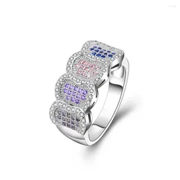 With Side Stones Seanlov Fashion Unique Heart Silver Color Engagement Wedding Bridal Rings For Women Blue Purple CZ Crystal Paved Jewelry