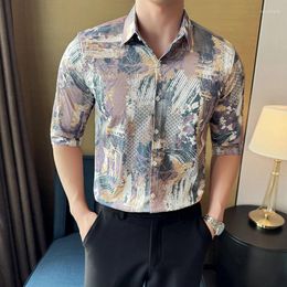 Men's Casual Shirts Top Quality Half-sleeve Floral For Men Spring Summer England Printed Mens Shirt Plus Size Luxury Camisas De Hombre