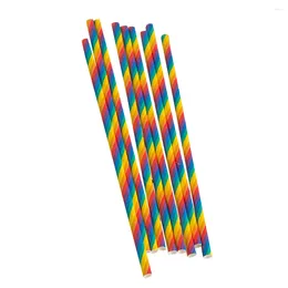 Disposable Cups Straws 100 Pcs Paper Straw Drinking Striped Biodegradable Cocktail Pipettes