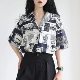 Women's Blouses American Personality Button Up Shirts Men Women Large Size Summer Creative V-neck Straight Tops Graphic Printing
