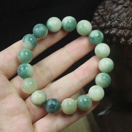 Strand Wholesale White Jade Bodhi 12mm Six Words Proverbs Floating Flowers Carved Beads Round Bracelet Buddha