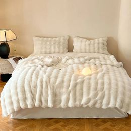 Tuscan Faux Rabbit Fur Winter Warm Blankets for Beds High End Thicken Plush Throw Blanket Soft Comfortable Warmth Sofa Blanket 240328