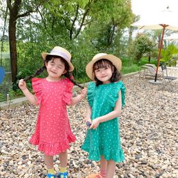 Summer Infant Girl Dress Korean Cotton Fly Sleeve Babys Sundress Loose Printed Floral Hem Toddler Girls Princess 240322