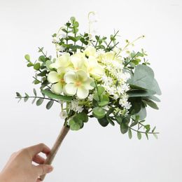 Decorative Flowers Artificial Bouquet Pink White Rose Eucalyptus Leaves Wedding Decoration Peony Fake Flower For Party Home Decor Outdoor