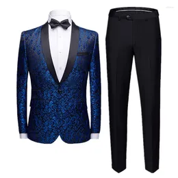 Men's Suits Large Size 7XL Business Banquet Suit 2 Piece Blue / Black Pink Fashion Men Luxurious Wedding Blazer And Pant