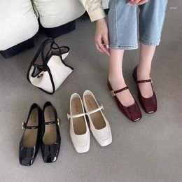 Dress Shoes Ancient Mary Jane Women 2024 Spring And Autumn Square Head Patent Leather Line With Shallow Mouth Single