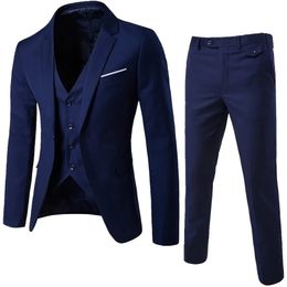 Men Business Blazer vest pants 3-piece Suit Sets Men Autumn Fashion Solid Slim Wedding Set Vintage Classic Blazers Male Suit 240401