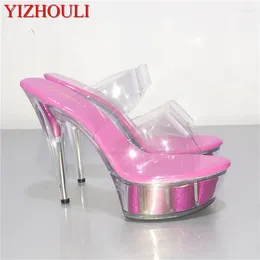 Slippers Transparent 15cm High Heel Sandals Sexy Rose 6 Inch Crystal Fashion Stage