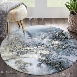 Carpets Marble Pattern Round Rug Non-Slip Soft Bedroom Carpet Abstract Grey Print Distressed For Kitchen Entryway Living Room Decor