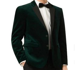 Two Piece Dark Green Velvet Wedding Groomsmen Tuxedos 2018 Custom Made Blazer Business Men Suits Black Pants Jacket1009550