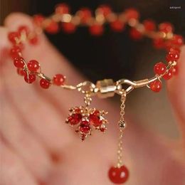 Strand Red Round Jade Beaded Vintage Small Style Design Temperament Bracelet For Women's Hand Chain Girls Jewellery