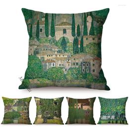 Pillow Famous Painter Gustav Klimt Flower Grass Farmhouse Vintage Rural Scenery Oil Painting Decorative Pillows Case Sofa Cover