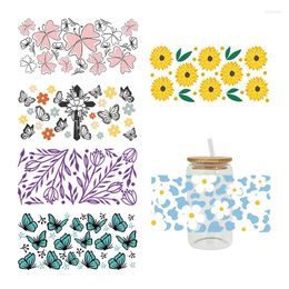 Window Stickers UV DTF Transfer StickerFlower Theme For The 16oz Libbey Glasses Wraps Cup Can DIY Waterproof Easy To Use Custom Decals D2472