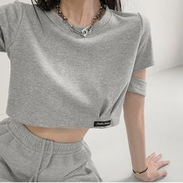 Harajuke Crop Tops Women Summer High Waist Fashion T-shirt Egirl Solid Cut Out Short Sleeve Tees Oversized Female S-2XL 240402