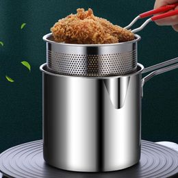 Pans Deep Frying Pot 304 Stainless Steel Kitchen Fryer With Strainer Tempura Pan Fry For French Fries Chicken Cooking Tools