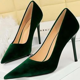 Dress Shoes Style Fashion Party Pumps 9.5cm High Heels Burgundy Pointed Toe Shallow Thin Ladies Royal Blue Green Velvet