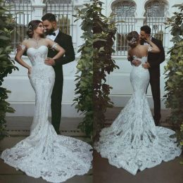 Dresses 2019 New Modern Mermaid Wedding Dresses Arabic Sweetheart Full Lace Appliques Long Court Train Plus Size Open Back Bridal Gowns Ve