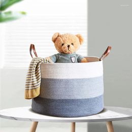 Laundry Bags Woven Basket Pastoral Style Cotton String Sundries Storage Leather Handle