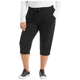 Active Pants Stylish And Comfortable Women's Plus Size Drawstring Stretch Cropped Trousers: Versatile Yoga With Sweat-wicking Fabric