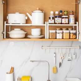 Kitchen Storage Retractable Shelf Countertop Cabinet Divider Layered Seasoning Pot Rack Desktop Small