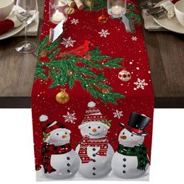 Christmas Snowman Snowflake Pine Branches Table Runner for Dining Table Wedding Party Accessories Table Runner Table Decoration 240325