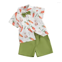 Clothing Sets Toddler Baby Boy Easter Outfits Print Short Sleeve Button Down Shirt Tops Shorts Set 2Pcs Summer Clothes