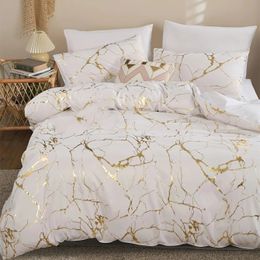 Queen Bedding Duvet Cover Set White Marble Printed 3 Piece Luxury Microfiber Down Comforter Quilt Cover with Zipper Closure 240320