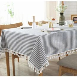 Table Cloth Five Colour Japanese Simple Striped Lace Tablecloth Cotton Linen Decro Cover