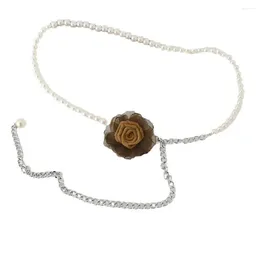 Belts All-match Camellia Waist Chain Punk Pearl Thin Women Metal Flowers Body Party