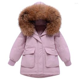 Down Coat Russian Winter Girl Jacket Medium Length Thickened White Duck 4-14Y Teenager Snowsuit Children Clothing Fur