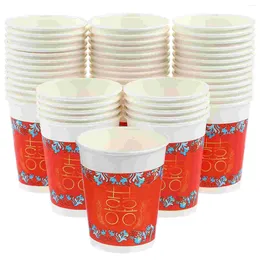 Disposable Cups Straws 50 Pcs Paper Mugs Chinese Wedding Decoration Coffee Cup Party Pink Plastic Bag