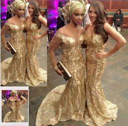 Stunning Golden Sequins Prom Dress 2017 Fashion Asoebi Styles Sexy Long Evening Dress Custom Made Mermaid Charming Celebrity Part9009877