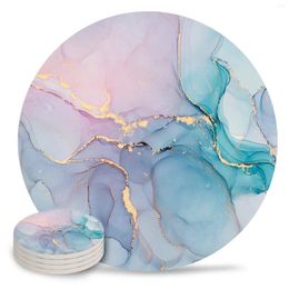 Table Mats Marble Turquoise Pink Ceramic Set Kitchen Round Placemat Luxury Decor Coffee Tea Cup Coasters