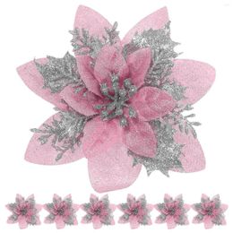 Decorative Flowers 12pcs Christmas Poinsettia Flower Ornaments With Clip Artificial Decor