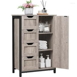 Kitchen Storage 32.5" Height Wooden Bathroom Floor Cabinet Organizer With 4 Drawers Gray