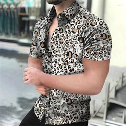 Men's Casual Shirts Fashion Mens Leopard Printed Shirt Button Men Short Sleeve Sexy Streetwear Vintage Hand Shirs 2024 Summer