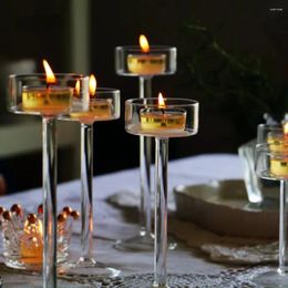 Candle Holders Transparent Glass Set Tealight Holder Home Decor Wedding Table Centerpieces Crystal Dinner Decors