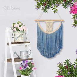 Tapestries Home Decor Blue Tassel Bohemian Wall Hanging Tapestry Cotton Hand Weaving Hollow Out Tapisserie Murale Tapiz Pared SP5644