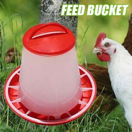 Storage Bottles Red Plastic With Lid Water Handle Poultry Feed Bucket Farm Supplies Feeders Tool