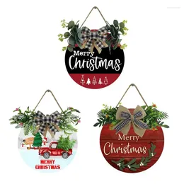 Decorative Flowers Merry Christmas Round Shape Hang Sign Wooden Wreath Door Hanger Year Indoor Outdoor Home Decoration