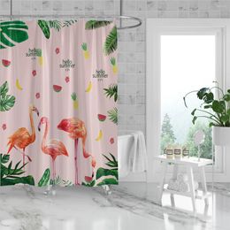 Shower Curtains 180x180cm Bathroom Waterproof Polyester Curtain Mould Resistant Perforated With Hooks Flamingo Summer Fruit Pattern