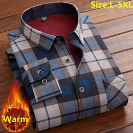 Men's Casual Shirts Warm Autumn Winter Printing Plaid Tops Fashion Lapel Long Sleeve Fleece Shirt For Men Plus Size 5XL