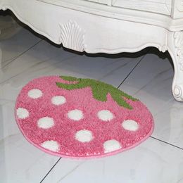 Carpets Cute Strawberry Rug Flocking Bath Mat Pink Sweet Girl Home Decor Carpet Bedroom Non-slip Absorbent Hallway Entrance Door