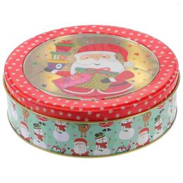 Storage Bottles Tin Container With Lid Christmas Cookie Festive Box Round Metal