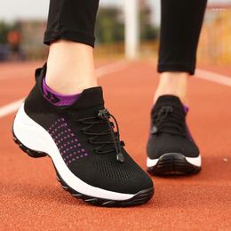 Fitness Shoes Autumn Women Flat Platform Sneakers For Breathable Mesh Spring Ladies Laces Sock