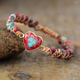 Charm Bracelets Bohemia Heart Imperial Jasper Bracelet Red Natural Stone Wrapped Adjustable Bangle For Women Gifts