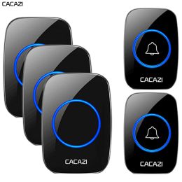 Doorbells CACAZI New Wireless Doorbell Waterproof 300m Range US EU UK Plugin Home Intelligent Door Bell Chime 1 2 Button 1 2 3 Receivers