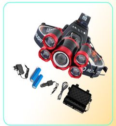 15000 Lumens 5 LED Headlamp T6 Headlight 4 modes Zoomable LED Headlamp Rechargeable Head Lamp Flashlight 2 18650 Battery AC DC Cha5787740